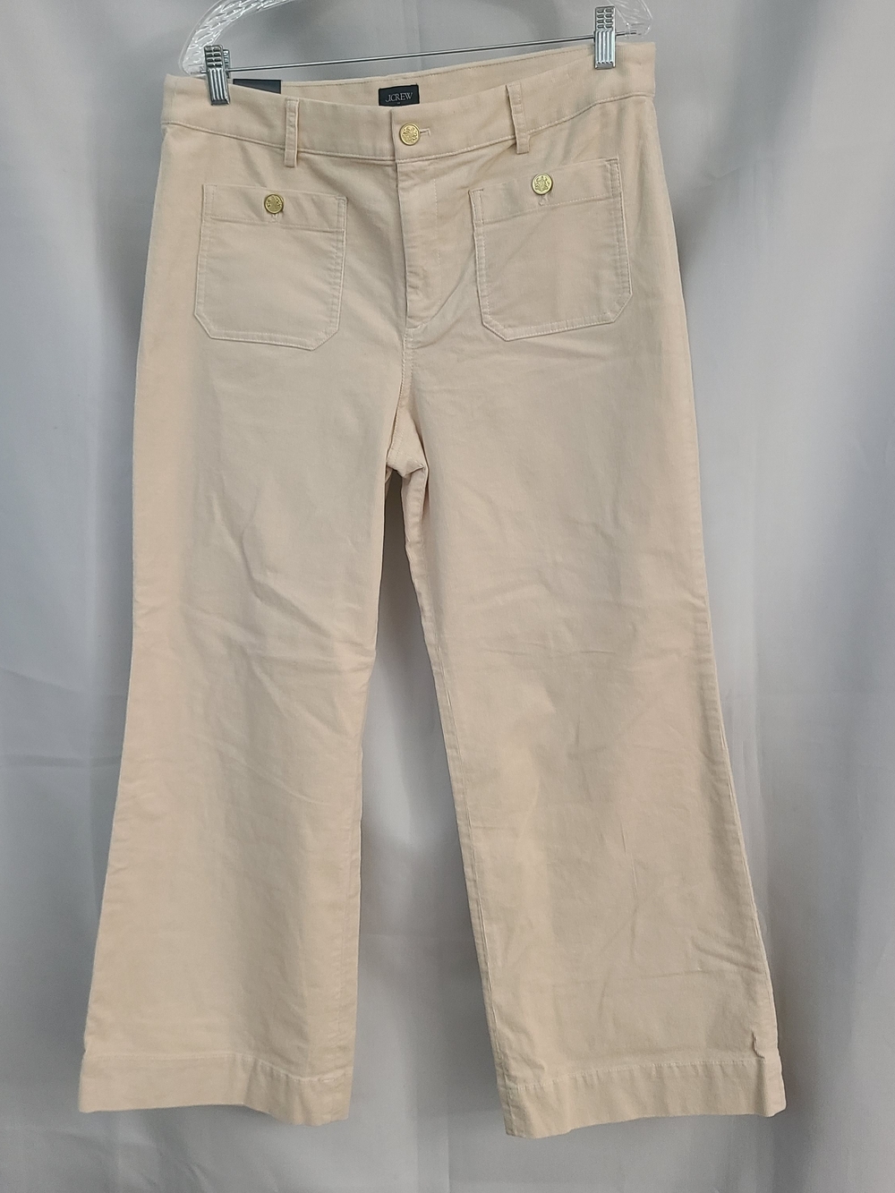 J Crew Factory Sz 32P Cream Corduroy Wide Leg Patch Pocket Neutral Lizzie Pant